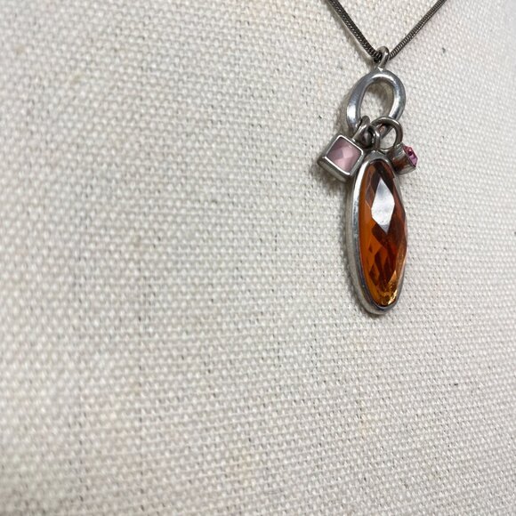 Lia Sophia Medley‎ Pendant Necklace Orange Pink Gems Silver-Tone Chain - Picture 4 of 9